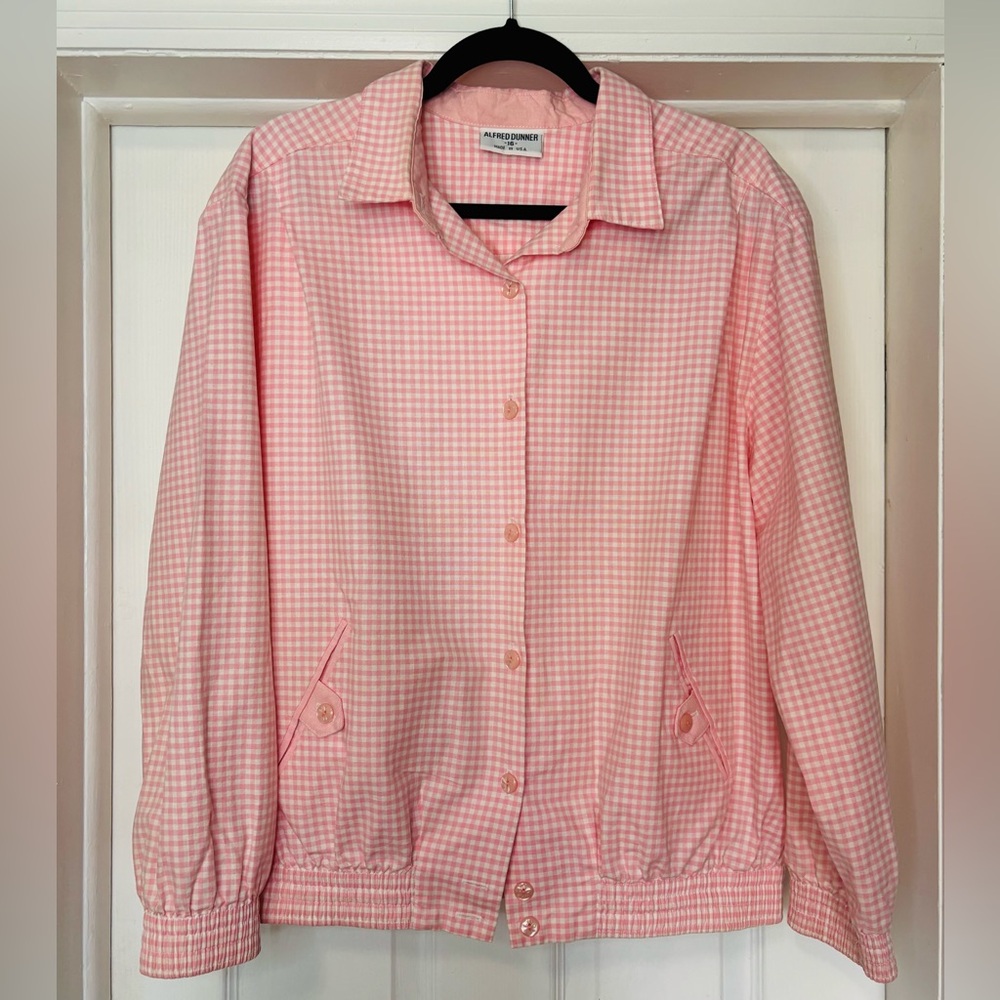 Alfred Dunner Pink Gingham Button-Up Shirt